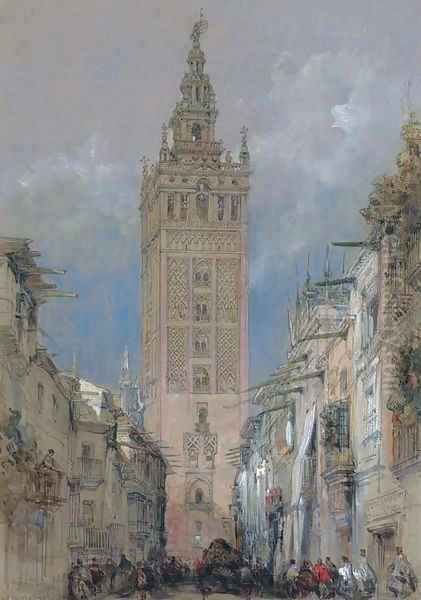 The Moorish tower at Seville, called the Giralda, Spain Oil Painting by David Roberts