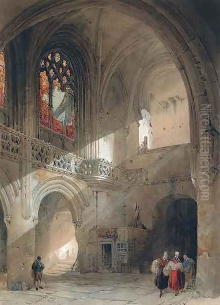 Interior of the church of St. Saveur, Caen Oil Painting by David Roberts