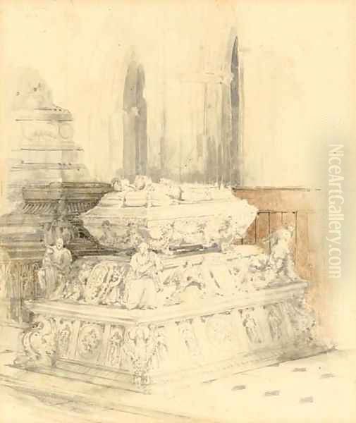 A medieval tomb in a cathedral interior Oil Painting by David Roberts