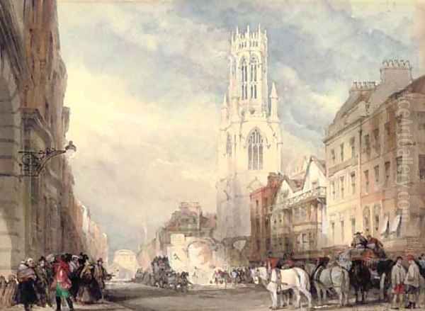 St Dunstan's in the West, Fleet Street, London Oil Painting by David Roberts