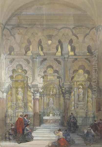 Figures worshipping in the Mosque of Cordova Oil Painting by David Roberts