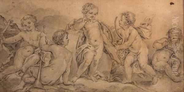 Putti With Musical Instruments Oil Painting by Charles Joseph Natoire