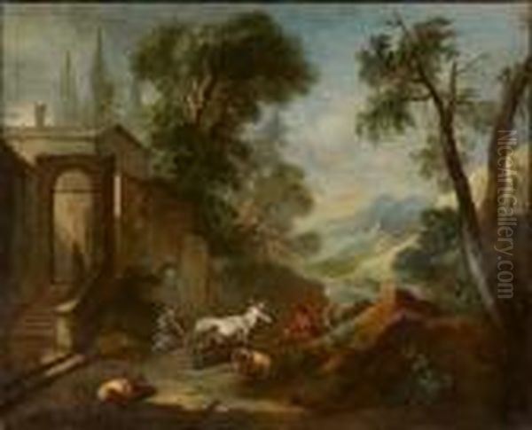 Pastorale Dans Un Paysage Vallonne Oil Painting by Charles Joseph Natoire