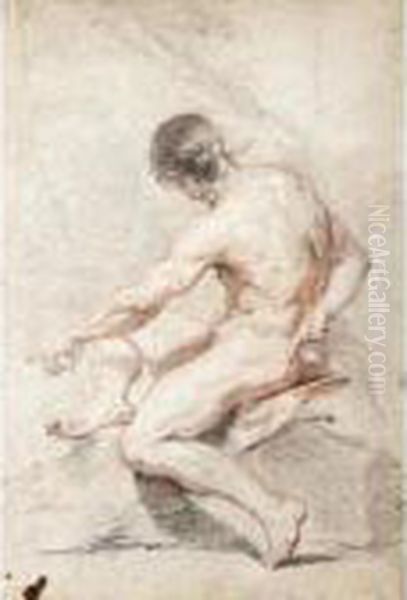 Seated Male Nude, Turned In Profile To The Left Oil Painting by Charles Joseph Natoire