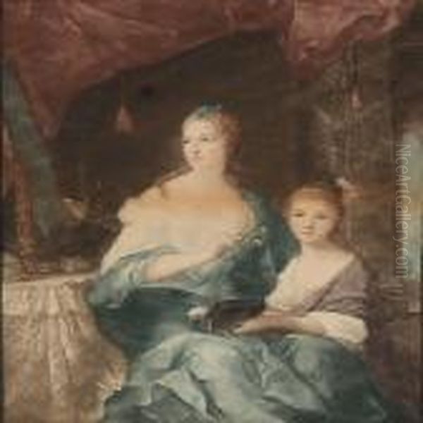 Comtesse Neuburg And Daughter Oil Painting by Jean-Marc Nattier