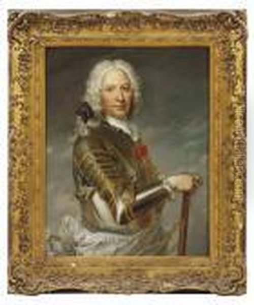 Portrait Of A Gentleman, 
Traditionally Identified As George Keith,10th Earl Marischal 
(1692-1778), Half-length, In Armour, A Baton Inhis Right Hand Oil Painting by Jean-Marc Nattier