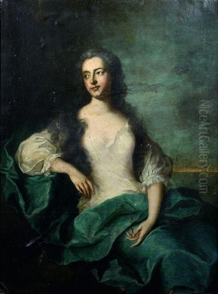 Portrait De Jeune Femme Assise Devant Un Bord De Mer Oil Painting by Jean-Marc Nattier