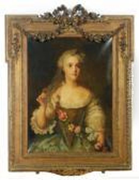 Portrait Of A Lady Wearing A Flower Garland Oil Painting by Jean-Marc Nattier