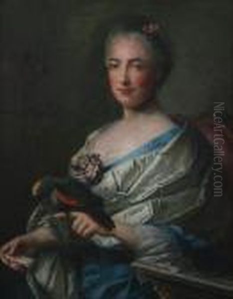 Portrait Of Noblewoman With Parrot Oil Painting by Jean-Marc Nattier