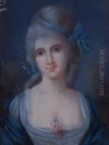 Portrait Of A Woman With A Blue Ribbon Oil Painting by Jean-Marc Nattier