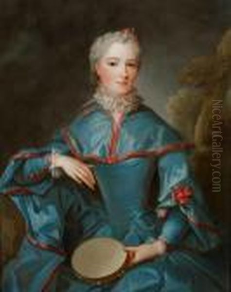 Bildnis Einer Jungen Dame Mit Tamburin Oil Painting by Jean-Marc Nattier