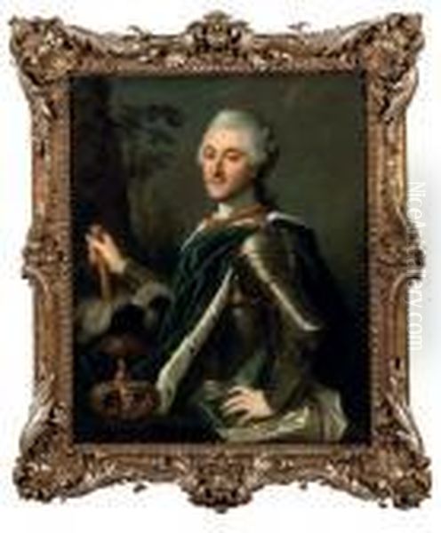 Portrait Of King Stanislas 
August Ii Poniatowski, Half-length, In Armour, His Crown Nearby Oil Painting by Jean-Marc Nattier