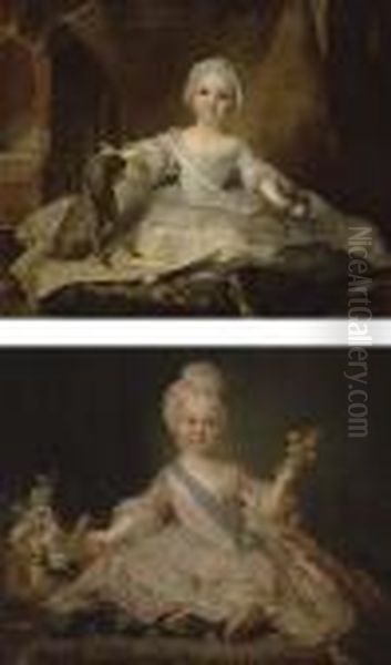 Portrait Presume Du Duc De Bourgogne ; Et Portrait De Marie-zephirine De France Oil Painting by Jean-Marc Nattier