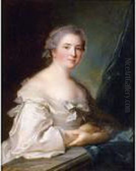 Lady Leaning On A Balustrade Oil Painting by Jean-Marc Nattier