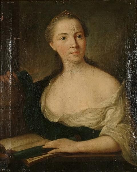 Portrait Of A Lady, Half-length, Sitting At Her Desk, Writing In A Book Oil Painting by Jean-Marc Nattier