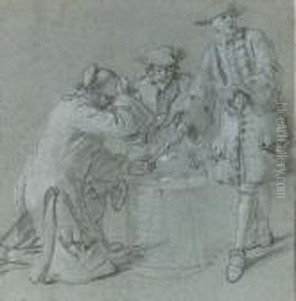 Three Soldiers Playing Cards Oil Painting by Jean-Marc Nattier