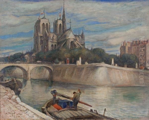 La Senna A Notre Dame Oil Painting by Hector Nava