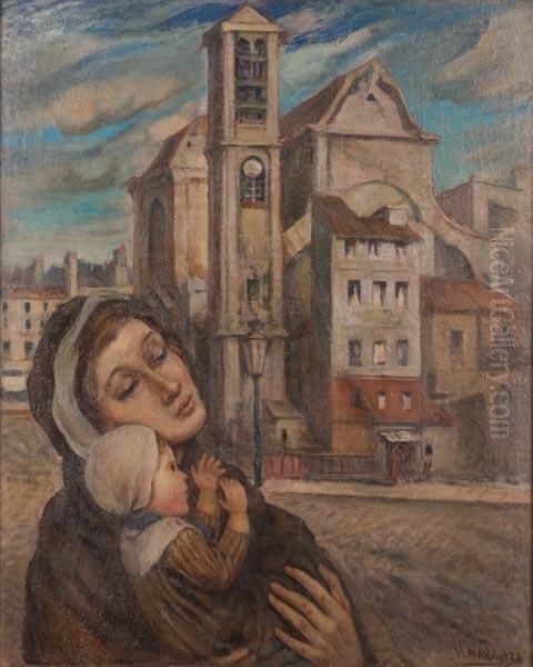 Donna E Bimbo Di Fronte Ad Una Cattedrale Oil Painting by Hector Nava