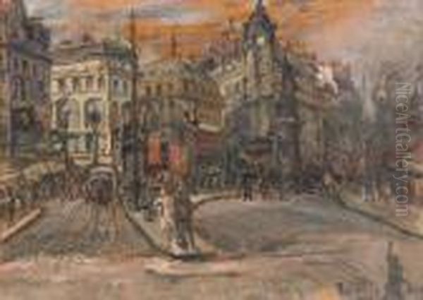 Boulevard Parigino Con Figure Oil Painting by Hector Nava