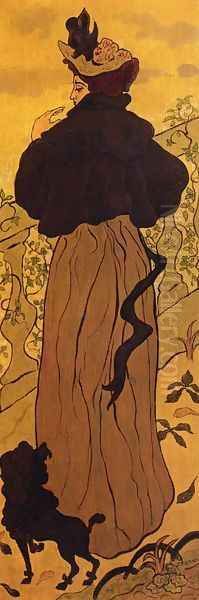 Woman Standing at a Balustrade with a Poodle Oil Painting by Paul-Elie Ranson