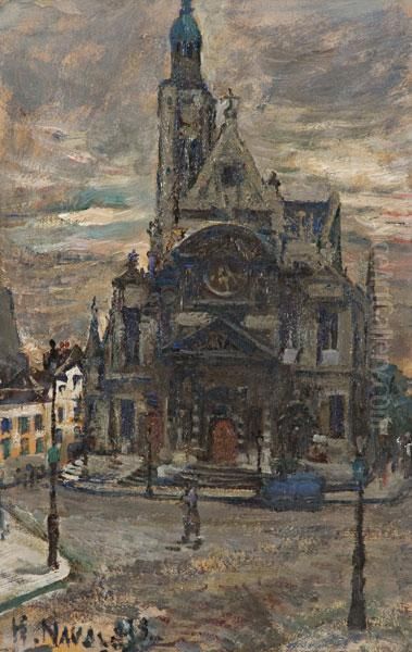 Piazza Con Chiesa A Parigi Oil Painting by Hector Nava