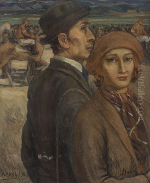 Uomo E Donna All'ippodromo Oil Painting by Hector Nava