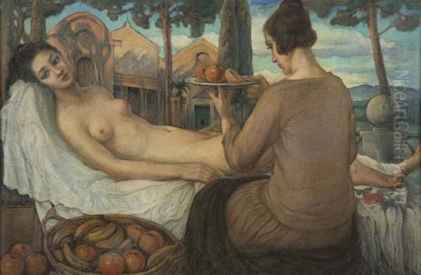 Nudo Di Donna In Paesaggio Oil Painting by Hector Nava