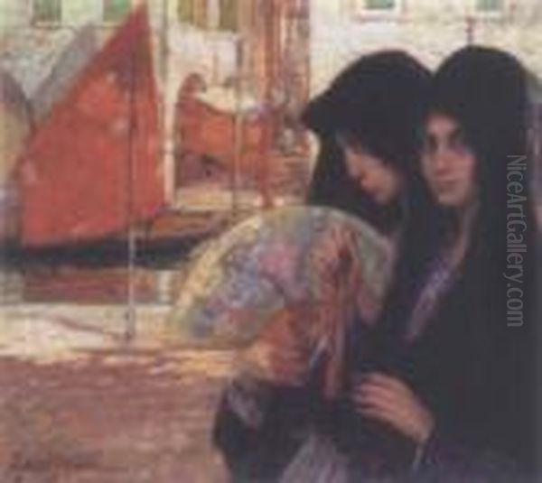 Girls In Venice Oil Painting by Hector Nava