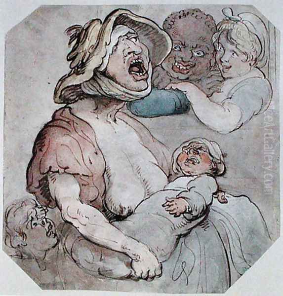 Wet Nurse Interrupted Oil Painting by Thomas Rowlandson