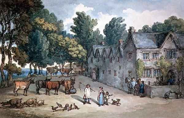 A Farmhouse at Hengar, Cornwall, 1803 Oil Painting by Thomas Rowlandson