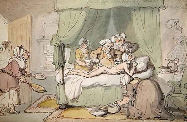 The Doctor is so severely bruised that cupping is judged necessary, c.1810 Oil Painting by Thomas Rowlandson