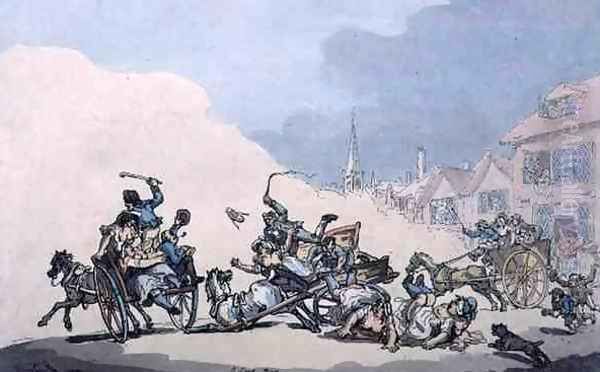 A Cart Race, pub. by William Holland, 1789 Oil Painting by Thomas Rowlandson