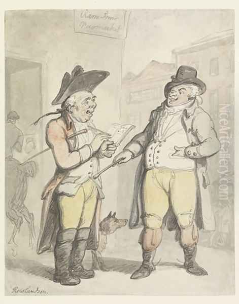 A Bookmaker and his client outside the Ram Inn, Newmarket Oil Painting by Thomas Rowlandson