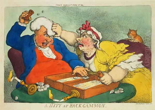 A Hitt at Backgammon Oil Painting by Thomas Rowlandson