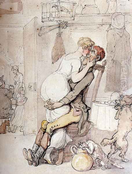 A Kiss In The Kitchen Oil Painting by Thomas Rowlandson