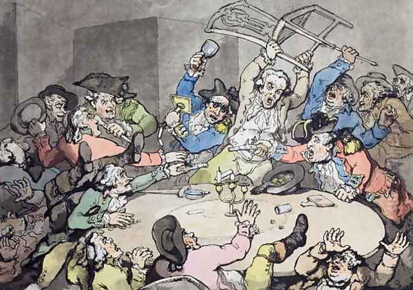 A Kick Up at a Hazard Table, pub. by J. Harris, 1787 Oil Painting by Thomas Rowlandson