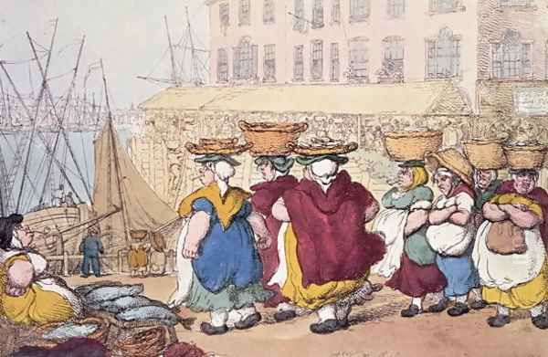 Billingsgate Fish Market, pub. by Thomas Tegg, 1796 Oil Painting by Thomas Rowlandson