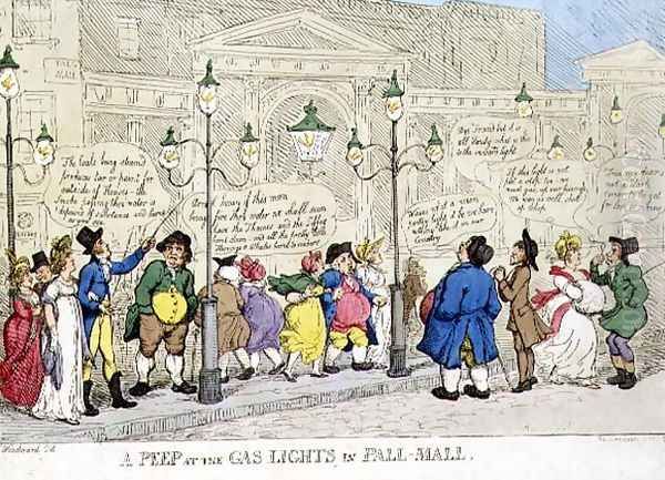 A Peep at the Gas Lights in Pall Mall Oil Painting by Thomas Rowlandson