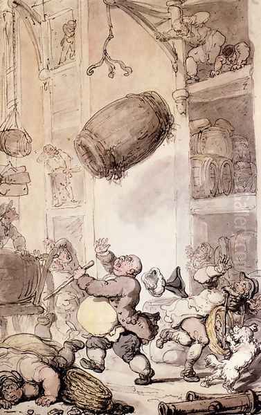 A Fall In Beer Oil Painting by Thomas Rowlandson