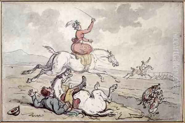 A Hunting Incident Oil Painting by Thomas Rowlandson