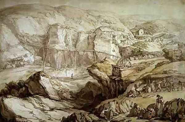 Delabole Slate Quarry Oil Painting by Thomas Rowlandson