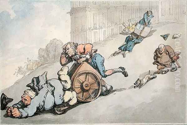 The Circus Hill, Matthew Brambles Overturn, from Scenes at Bath Oil Painting by Thomas Rowlandson