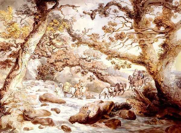 Fording The River Camel, Cornwall Oil Painting by Thomas Rowlandson