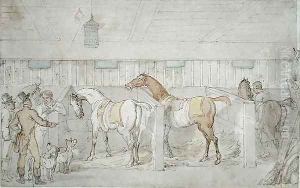 Interior of a Stable Oil Painting by Thomas Rowlandson