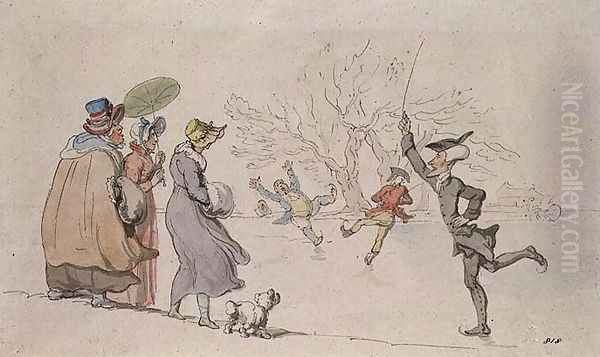 Dr. Syntax Skating, 1812-1821 Oil Painting by Thomas Rowlandson