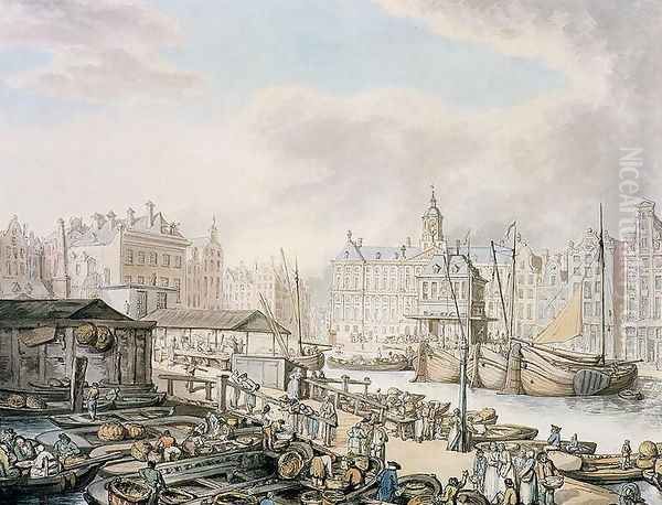 Feyge Dam and Part of the Fish Market, Amsterdam, c.1794 Oil Painting by Thomas Rowlandson