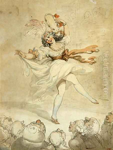 Female Dancer with a Tambourine, 1790-95 Oil Painting by Thomas Rowlandson