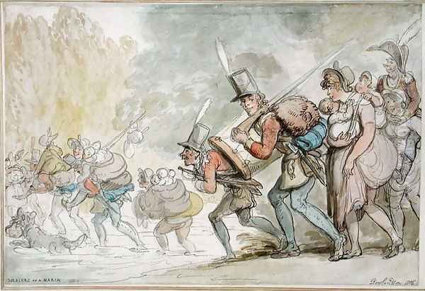 Soldiers on a March, 1805 Oil Painting by Thomas Rowlandson