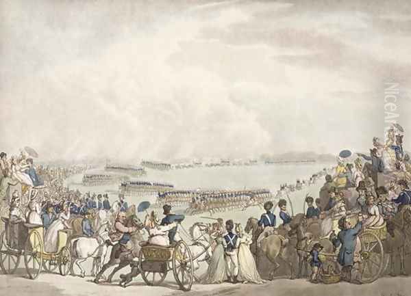 The Light Horse Volunteers of London and Westminster, Commanded by Colonel Herries, Reviewed by George III 1738-1820 on Wimbledon Common on 5th July 1798, 1798 Oil Painting by Thomas Rowlandson