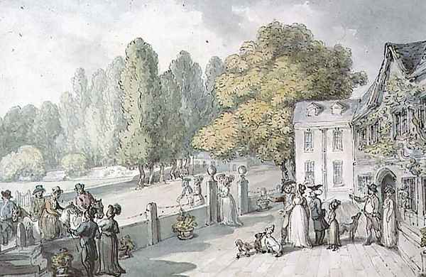 A House with Figures, Formerly Known as The Green, Richmond Oil Painting by Thomas Rowlandson